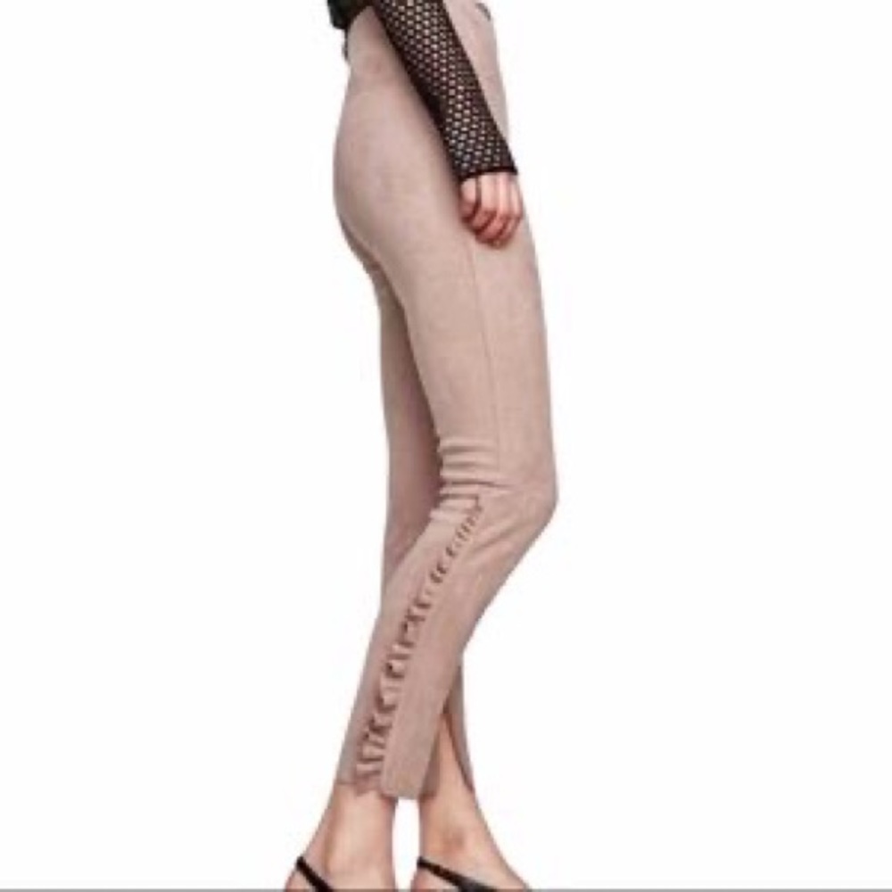 Zara Faux Suede Ankle Pant with Ruffle Fringe, Size XS